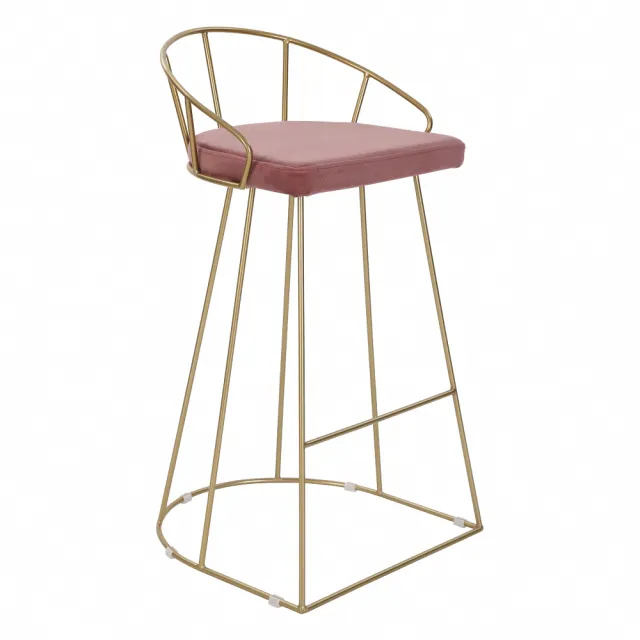 【E-home】Saige賽吉絨布金框網美吧檯椅-坐高74cm 4色可選(高腳椅 網美 工業風)