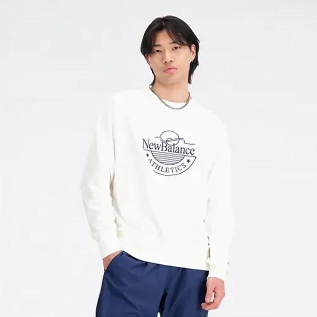 【NEW BALANCE】NB 上衣 男款 長袖上衣 運動 大學T 亞規 白 AMT33506SST