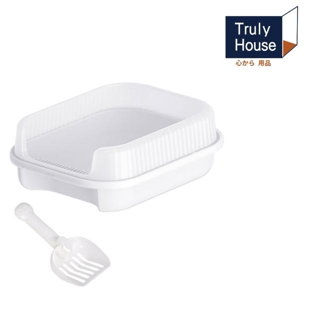 【Truly House】12L半封閉式貓砂盆 加大款 附貓砂鏟/北歐風/半封閉式/高圍欄/貓砂盆(兩色任選)