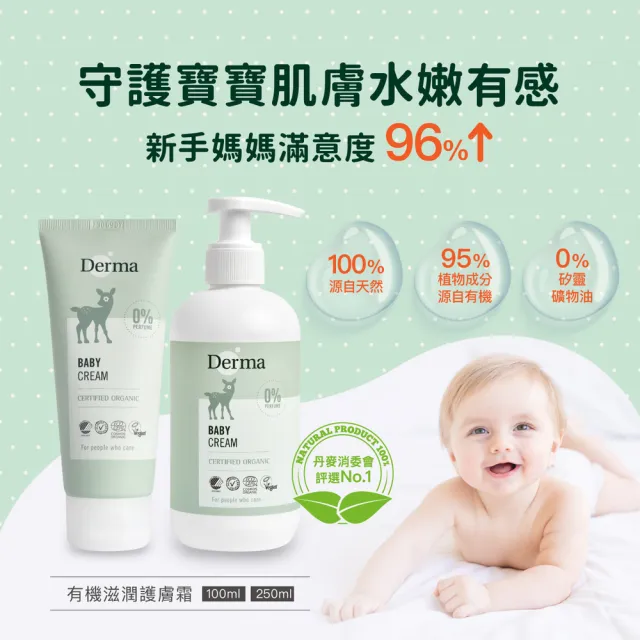 【Derma 丹麥德瑪】寶寶有機滋潤護膚霜家庭號 250ml(嬰幼兒乳液、新生兒)