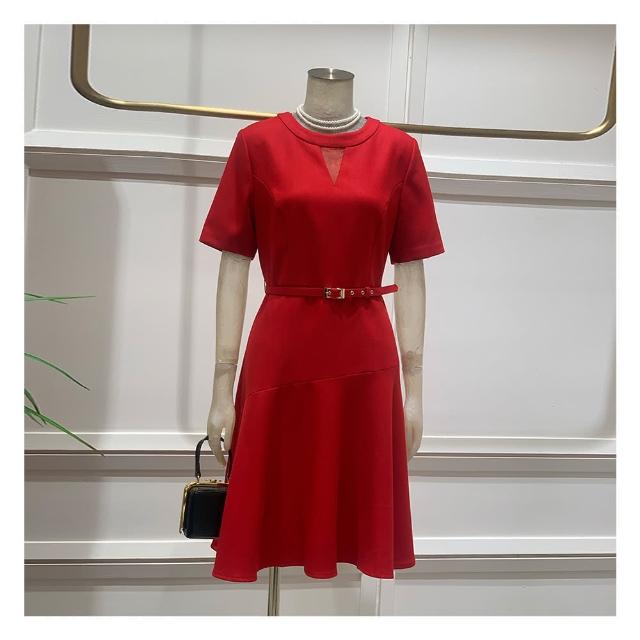 【JESSICA】出清品 氣質優雅收腰寬裙擺短袖洋裝235702（紅）