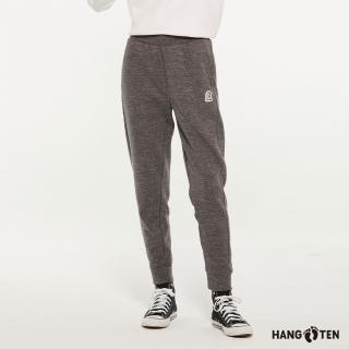 【Hang Ten】女裝-恆溫多功能-JOGGER FIT抗菌除臭刷毛保暖彈性抽繩休閒運動長褲(花紗黑灰)