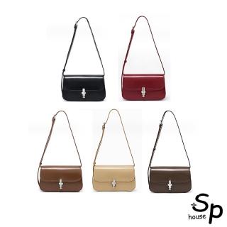 【Sp house】法式輕奢風全真牛皮單肩斜背女用翻蓋包(5色可選)