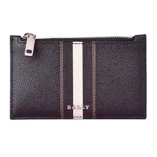 【BALLY】BALLY BABE LEATHER銀字LOGO防刮牛皮條紋設計卡夾零錢包(黑)