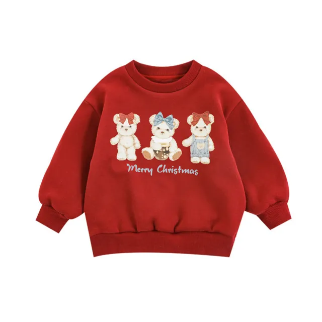 【安朵童舖】現貨韓版兒童加絨長袖上衣女寶上衣小熊圓領上衣女童拜年服(126)