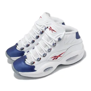 【REEBOK】籃球鞋 Question Mid Blue Toe 男鞋 白 藍 緩震 Iverson 運動鞋(GX0227)