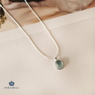 【Porabella】925純銀海藍寶人造月光石項鍊 淡藍琉璃水晶項鍊 橢圓吊墜 鎖骨鏈 招桃花項鍊 Necklace