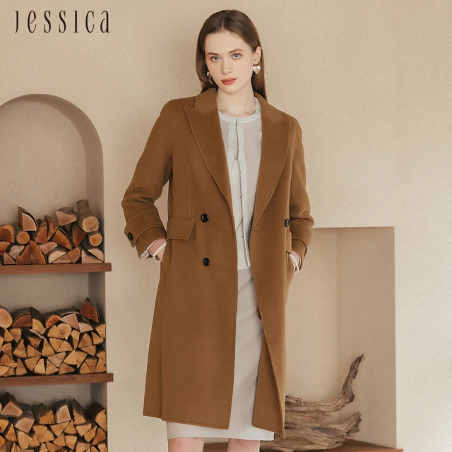 JESSICA 氣質修身保暖顯瘦翻領羊毛大衣外套J35C01（駝）
