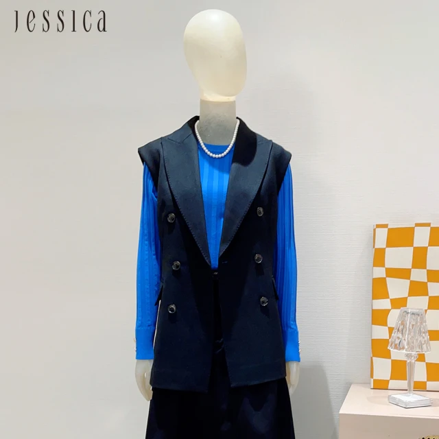 JESSICA 氣質百搭羊毛雙排釦西裝背心J35903（黑）