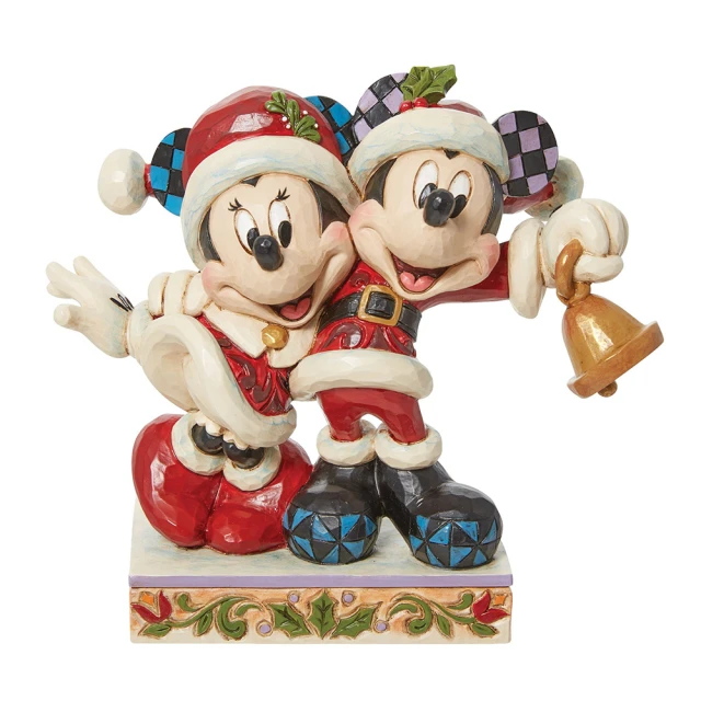 Enesco 精品家飾 Disney 迪士尼 米奇和米妮聖誕鈴塑像居家擺設(Jim Shore愛木小灣)