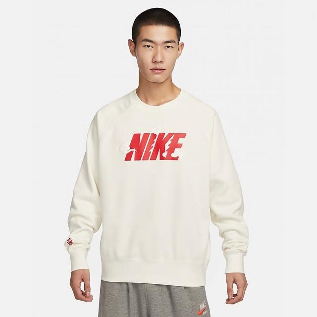 【NIKE 耐吉】上衣 男款 長袖上衣 大學T 刷毛 龍年 AS M NSW CNY CREW GCEL 米白 FZ6374-113