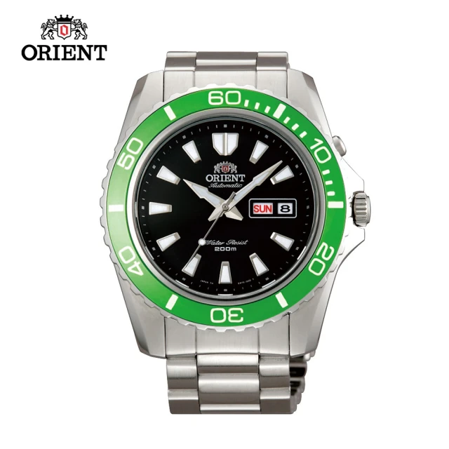 【ORIENT 東方錶】ORIENT東方錶 WATER RESISTANT系列 200m水鬼潛水機械錶 鋼帶款 綠圈 - 44.5mm(FEM75003B)