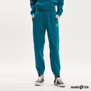 【Hang Ten】女裝-JOGGER FIT保暖內刷毛束口鬆緊抽繩休閑運動針織長褲(淺灰綠)