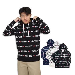 【Tommy Hilfiger】湯米 薄帽T 滿版LOGO 男版 帽T 長袖 上衣 連帽 平輸品(帽T 長袖)