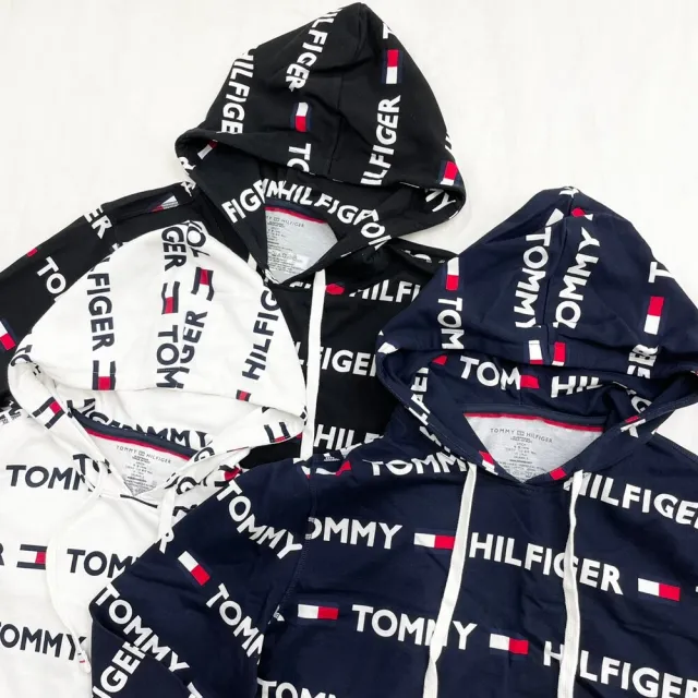 【Tommy Hilfiger】湯米 薄帽T 滿版LOGO 男版 帽T  長袖 上衣 連帽 平輸品(帽T  長袖)