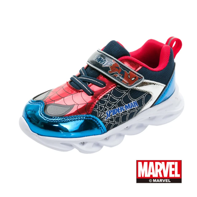 Marvel 漫威 正版童鞋 蜘蛛人 輕量電燈運動鞋/透氣 排汗 輕量 藍紅(MNKX35276)