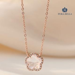 【Porabella】925純銀粉人造水晶項鍊 粉色花朵項鍊 鋯石項鍊 招桃花 小眾氣質鎖骨鍊 Necklace