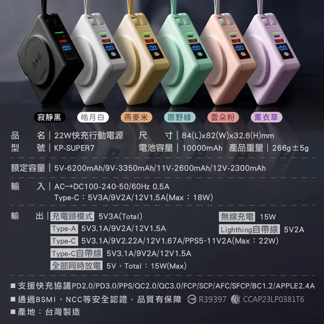 【Dodo house 嘟嘟屋】10000mAh 行動電源22W(無線快充/Type-C/手機支架)