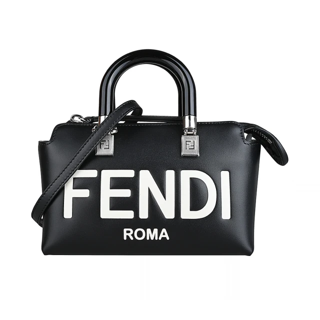 FENDI 芬迪 By The Way燙印LOGO皮革迷你手提斜背波士頓包(黑x白)