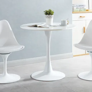 【E-home】Frisbee飛盤造型多功能金屬白柱桌-直徑80cm 白色(會客桌 洽談桌)