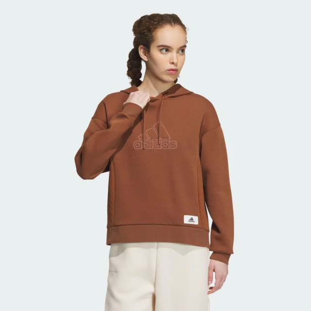 adidas 愛迪達 上衣 女款 長袖上衣 帽T 運動 LOUNGE HOODY 咖啡 IP0755(S2218)