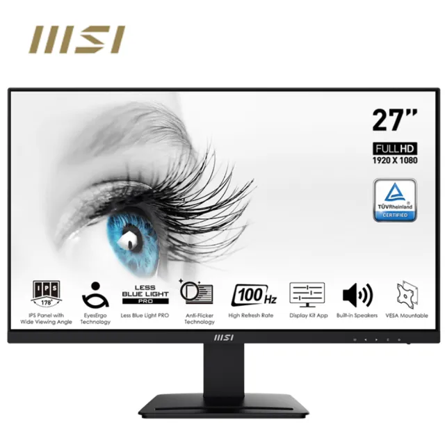 【MSI 微星】PRO MP273A 27型 IPS 100Hz 平面美型螢幕(內建喇叭/TUV護眼)