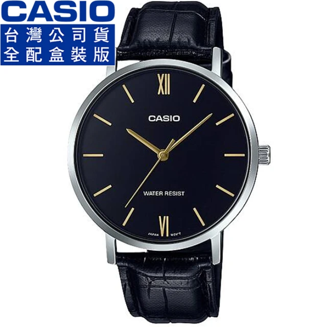 CASIO 卡西歐 卡西歐大錶徑石英皮帶男錶-黑(MTP-V