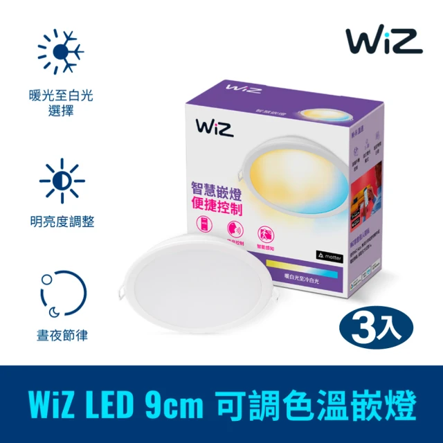 Philips 飛利浦 WiZ LED 9cm可調色溫嵌燈 3入(PW021)