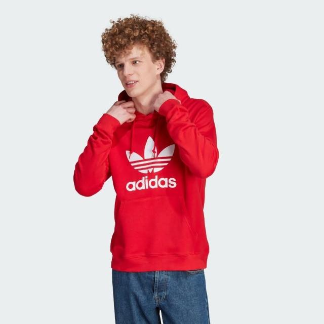 【adidas 愛迪達】上衣 男款 長袖上衣 帽T 運動 三葉草 新年 TREFOIL HOODY 紅 IM4497