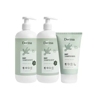 【Derma 丹麥德瑪】寶寶有機沐浴露優惠組-沐浴露500ml*2+沐浴露150ml*1(洗髮沐浴兩用、新生兒、嬰幼童)