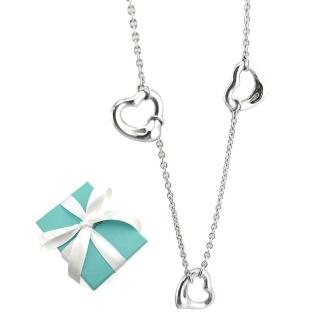 【Tiffany&Co. 蒂芙尼】台灣現貨-925純銀-三個Open Heart墜飾造型項鍊(展示品)