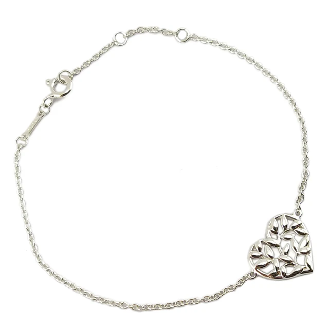 Tiffany&Co. 蒂芙尼 925純銀-橄欖葉愛心造型墜飾手鍊