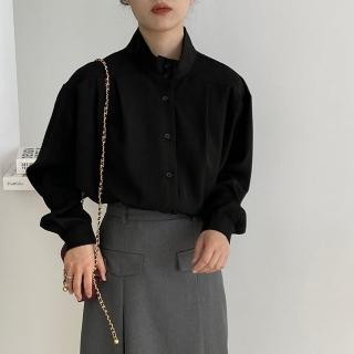 【巴黎精品】現貨+預購 襯衫長袖上衣(加厚垂墜感黑色修身女裝a1cz60)