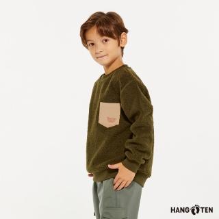 【Hang Ten】童裝-恆溫多功能-雪爾帕保暖反光印花口袋撞色大學T(卡其綠)