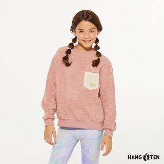 【Hang Ten】童裝-恆溫多功能-雪爾帕保暖反光印花口袋撞色大學T(淺粉)