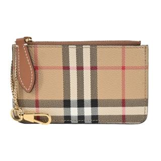 【BURBERRY 巴寶莉】經典格紋零錢鑰匙包(卡其棕)