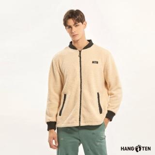 【Hang Ten】男裝-恆溫多功能-雪爾帕刷毛保暖口袋撞色棒球外套(米白)