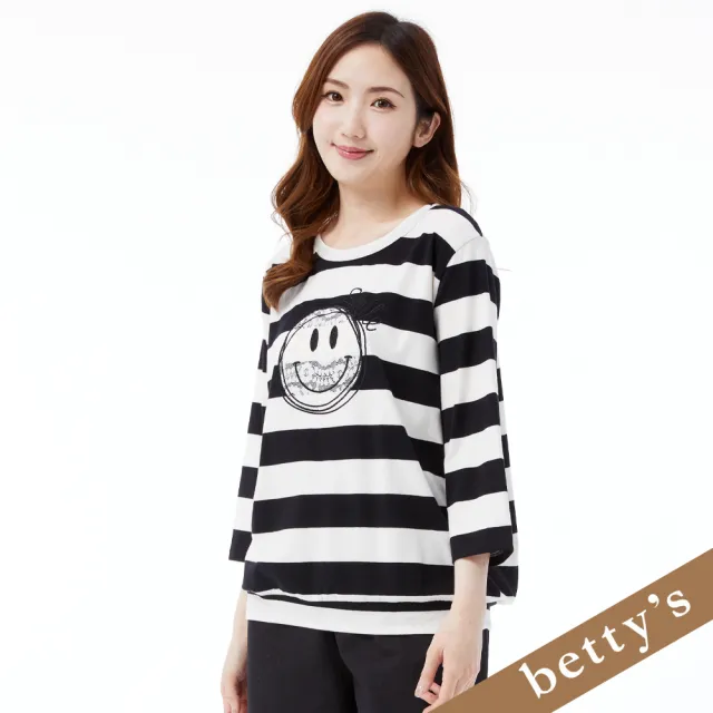 【betty’s 貝蒂思】Smile條紋長袖T-shirt(黑色)