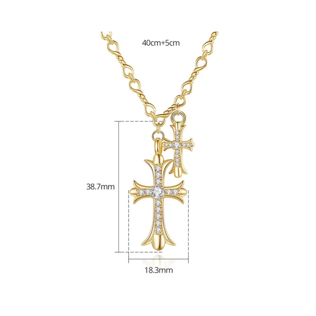 【Aphrodite 愛芙晶鑽】微鑲美鑽雙十字架造型項鍊(美鑽項鍊 雙十字架項鍊)