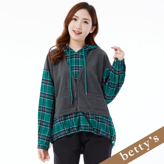 【betty’s 貝蒂思】假兩件針織背心格紋連帽上衣(綠色)