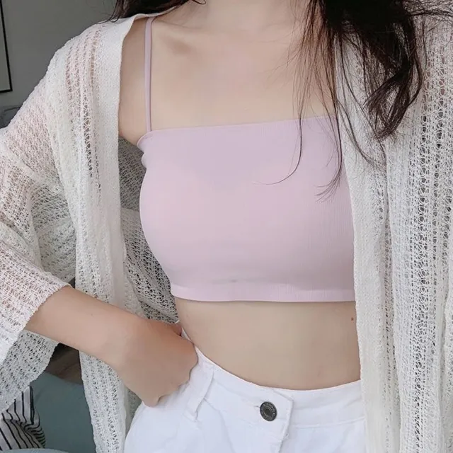 【D.studio】韓版冰絲薄款美背小可愛(帶胸墊免穿內衣上衣背心女裝背心女衣服短版上衣冰絲背心 V206)