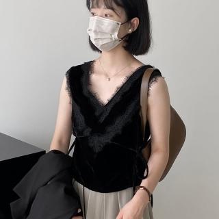 【巴黎精品】現貨+預購 金絲絨背心無袖馬甲(黑色綁帶蕾絲內搭女上衣a1cz53)