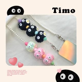 【Timo】iPhone/安卓 手機通用款 毛球珍珠長鍊背帶組
