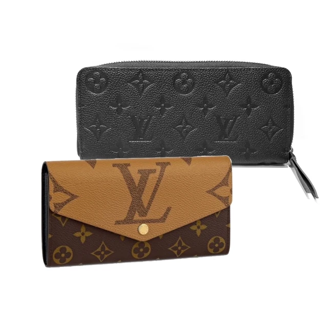 【Louis Vuitton 路易威登】經典Sarah系列帆布雙色長夾/皮革壓紋拉鍊長夾(款式任選)