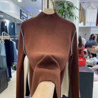 【Paiya 派亞】半高領針織打底衫女秋冬洋氣設計感鑲邊長袖毛衣上衣(均碼S-XL可穿)