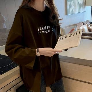 【Amirr 艾米爾】★寬鬆側開岔長袖上衣(女上衣/長袖/T恤)