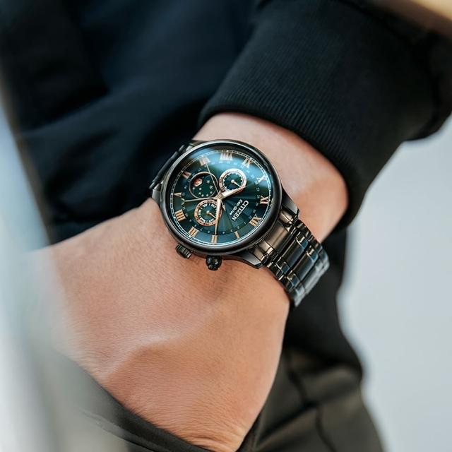 【CITIZEN 星辰】Eco-Drive 環保光動能月相手錶-綠 母親節 送禮 禮物(AP1055-87X)