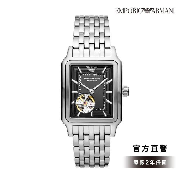 【EMPORIO ARMANI 官方直營】Diego 復古都會簍空機械手錶 銀色不鏽鋼鍊帶 36MM AR60057