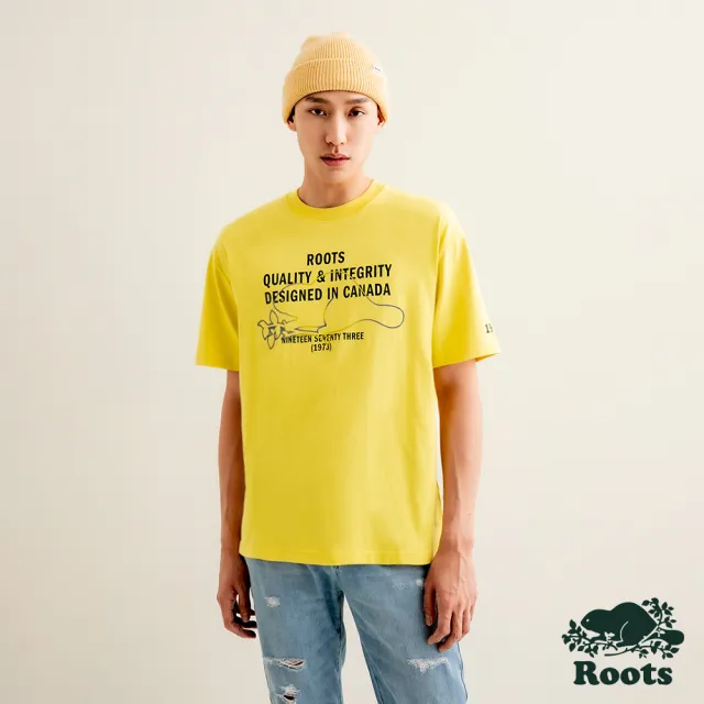 【Roots】Roots 男裝-摩登都市系列 海狸圖案落肩T恤(黃色)