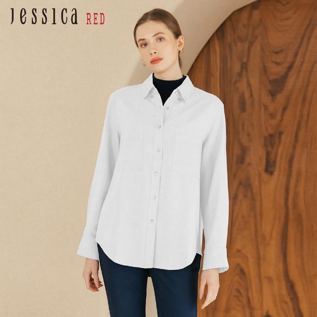 【Jessica Red】簡約舒適小翻領長袖襯衣824132（白）